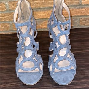 Kelly and Katie suede grey cage heels, 7